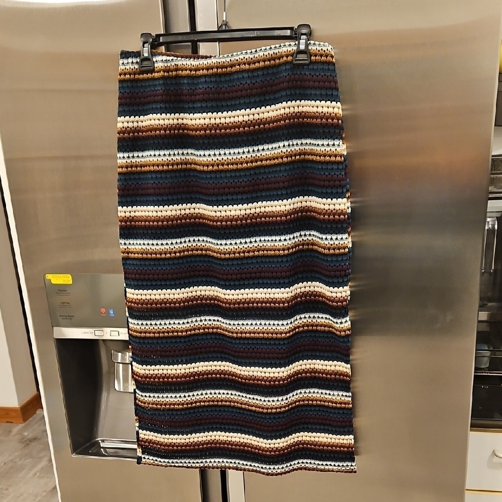 💕GILI💕Maxi Pencil Skirt ~ Multi-Color Metallic Stripe Print Large L NWT